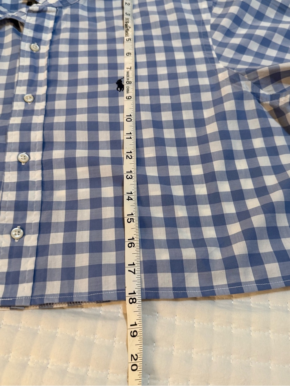 Upcycled Men’s Ralph Lauren Blue and White Gingham Ruffle-Collar Button-Down - Picture 3 of 7